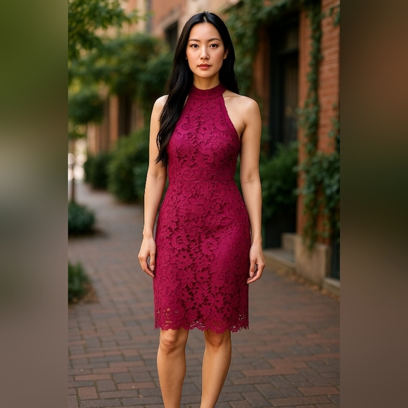 LULUS Elegant Lace Halter Dress - Purple - Picture 4 of 8
